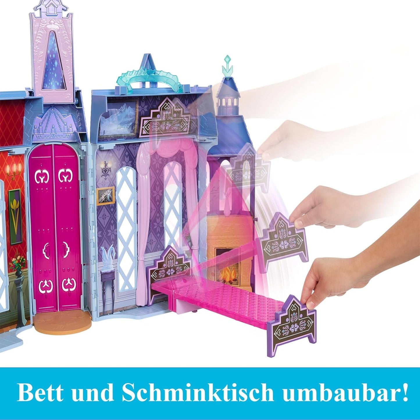 Mattel Disney Frozen - Casa de muñecas Castillo Arendelle (60 cm+) con muñeca Elsa, 4 parques infantiles y 15 piezas de muebles y accesorios Disney Frozen II, HLW61