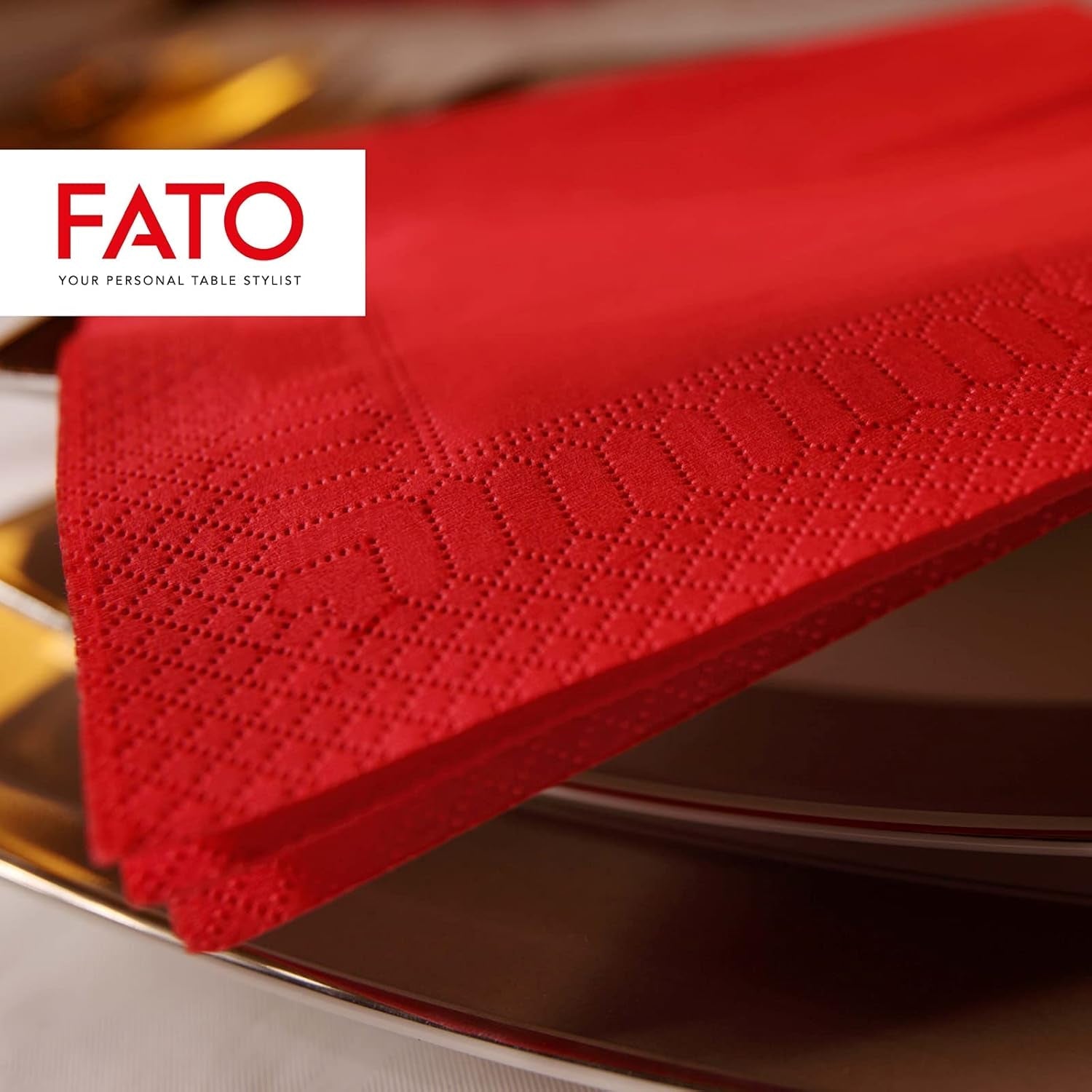 - Servilletas de papel desechables, ideales para almuerzos informales y buffets, paquete de 50 servilletas, tamaño 33X33, 4 pliegues, 2 capas, rojo, papel de celulosa 100% puro, certificado Fsc