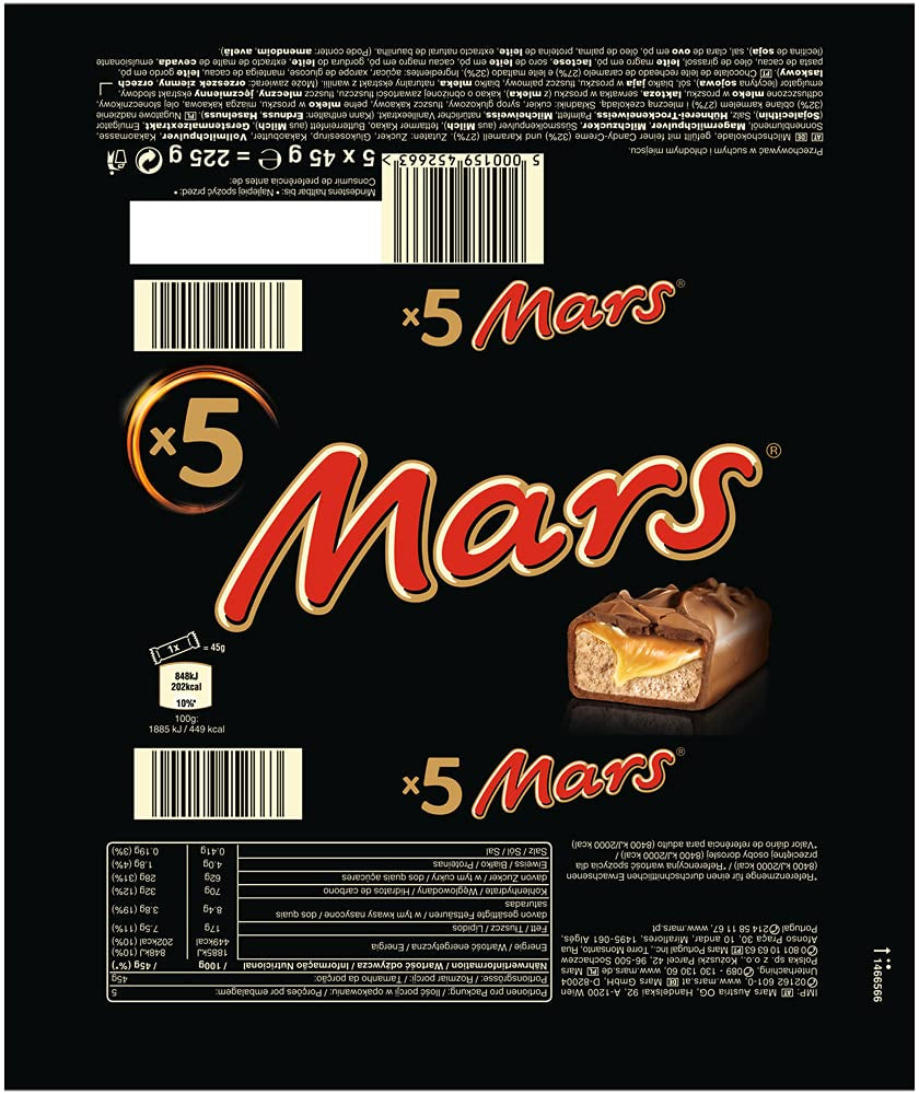 Barra de chocolate Caramelo Chocolate 1 paquete 5 barras (1 x 225 g) (Paquete de 4)