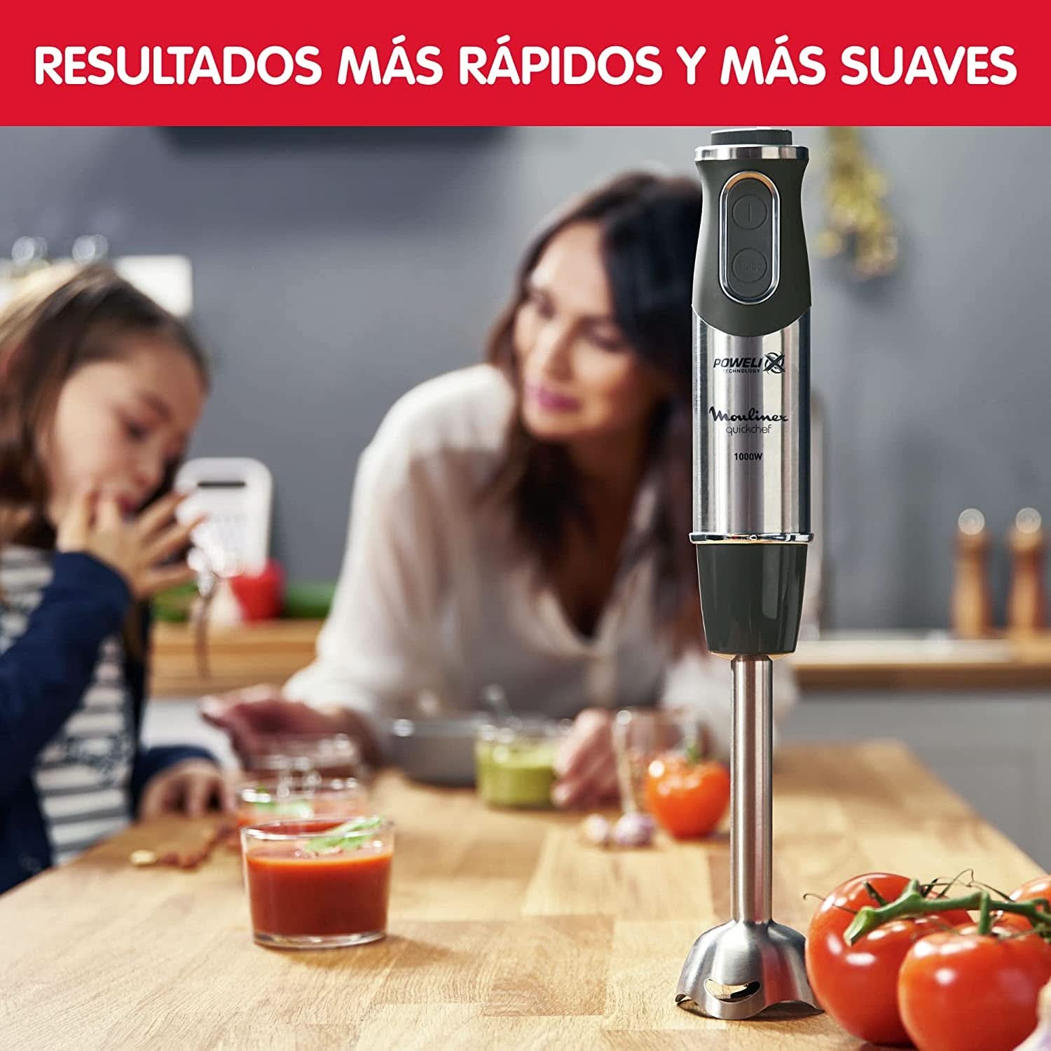 DD6558 DD655810 Batidora de mano Quickchef 3 en 1, tecnología Powelix, 3 Zubehörteile, Edelstahl, Stahl/Negro Cocina Naty Shop