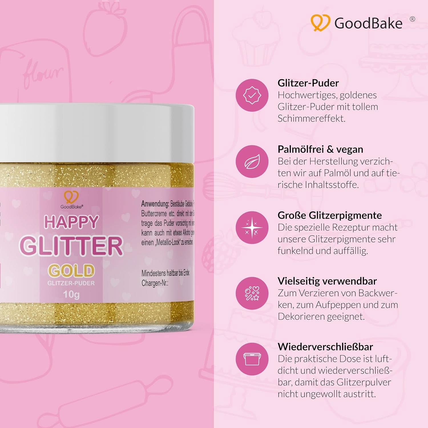 Goodbake Happy Glitter Gold - Purpurina alimentaria comestible, 10 gramos Glitter Naty Shop