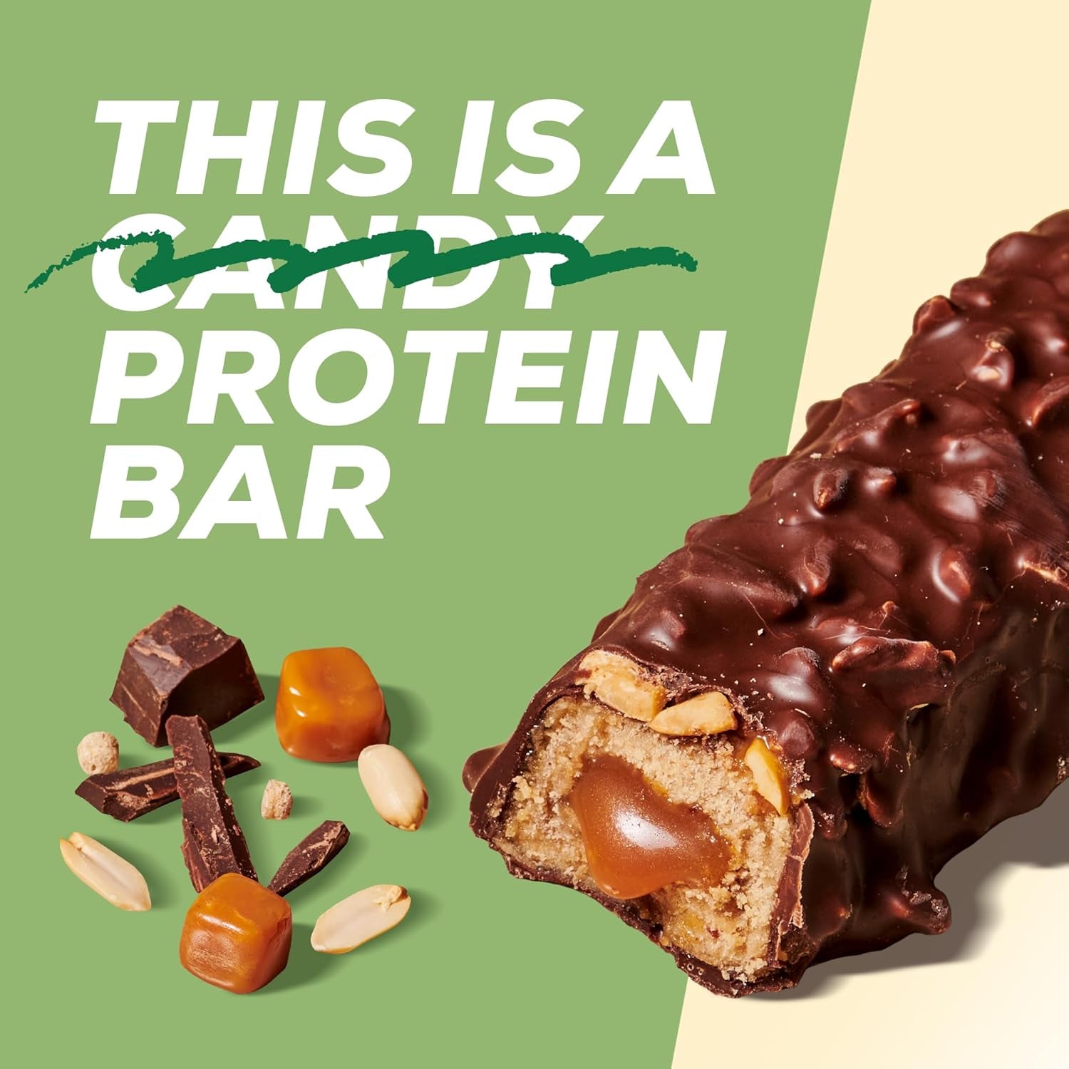 MaxiNutrition Barrita proteica vegana cremosa con chocolate, cacahuetes y caramelo 12x45g - barrita proteica vegana, 18% de proteína, 8,3 g por barrita, bajo contenido en azúcar (0,9 g), sin azúcar añadido, sin aromas artificiales