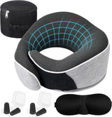 Almohada para el cuello Almohada de viaje de espuma viscoelástica Diseño ergonómico Almohada para el cuello de espuma viscoelástica con máscara para los ojos 2 tapones para los oídos y bolsa de almacenamiento Perfecto para dormir en la carretera cuando viaja Naty Shop Almohadas ortopédicas cervicales Título predeterminado