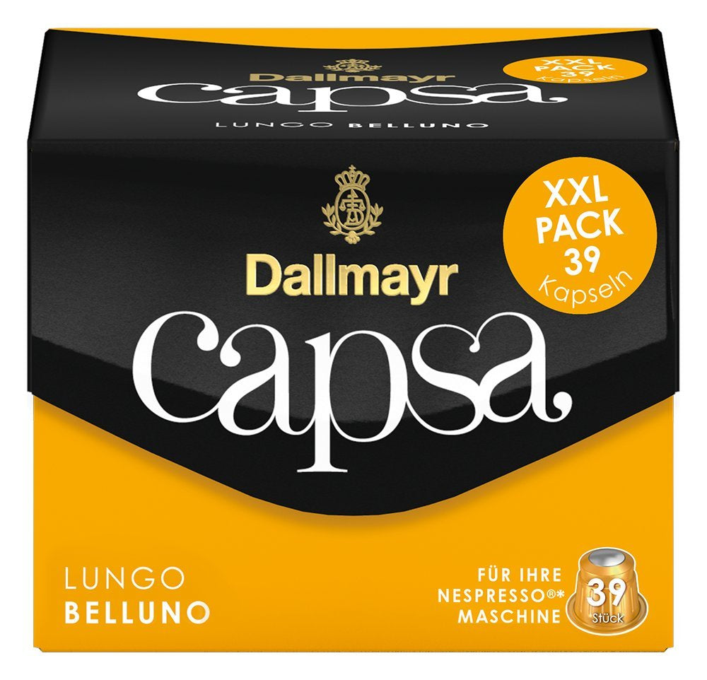 Capsa Lungo Belluno XXL, 39 cápsulas compatibles con Nespresso, 1er paquete (1 x 218 g) y Capsa prodomo, 56 g