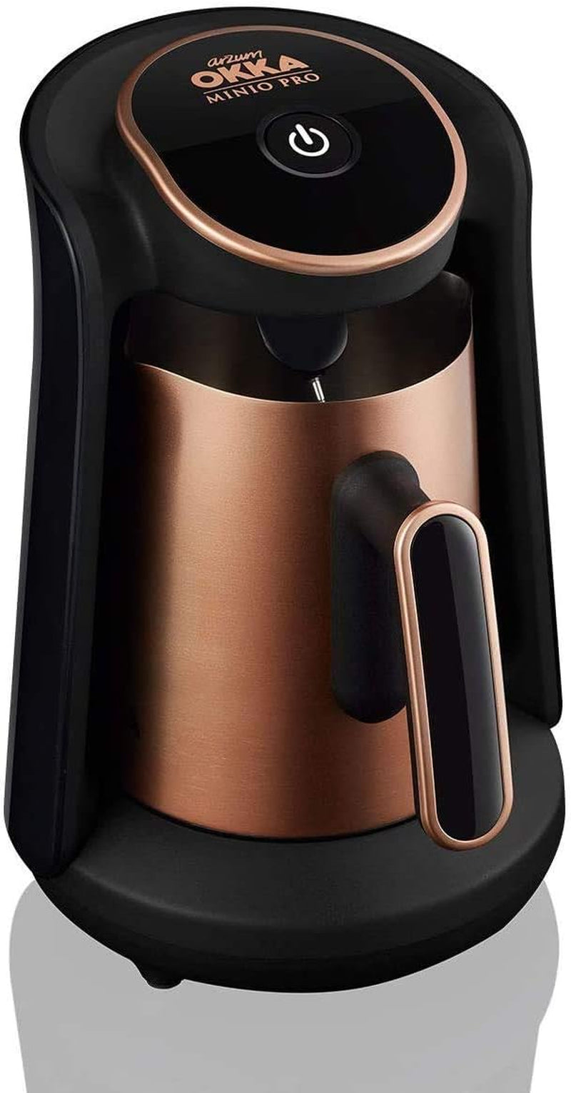Cafetera turca Arzum Okka Minio, Moka, 1-4 tazas, Olla de acero inoxidable de 300 ml, Protección contra derrames, Sistema de preparación inteligente, Olla lavable, 480 W, Cobre