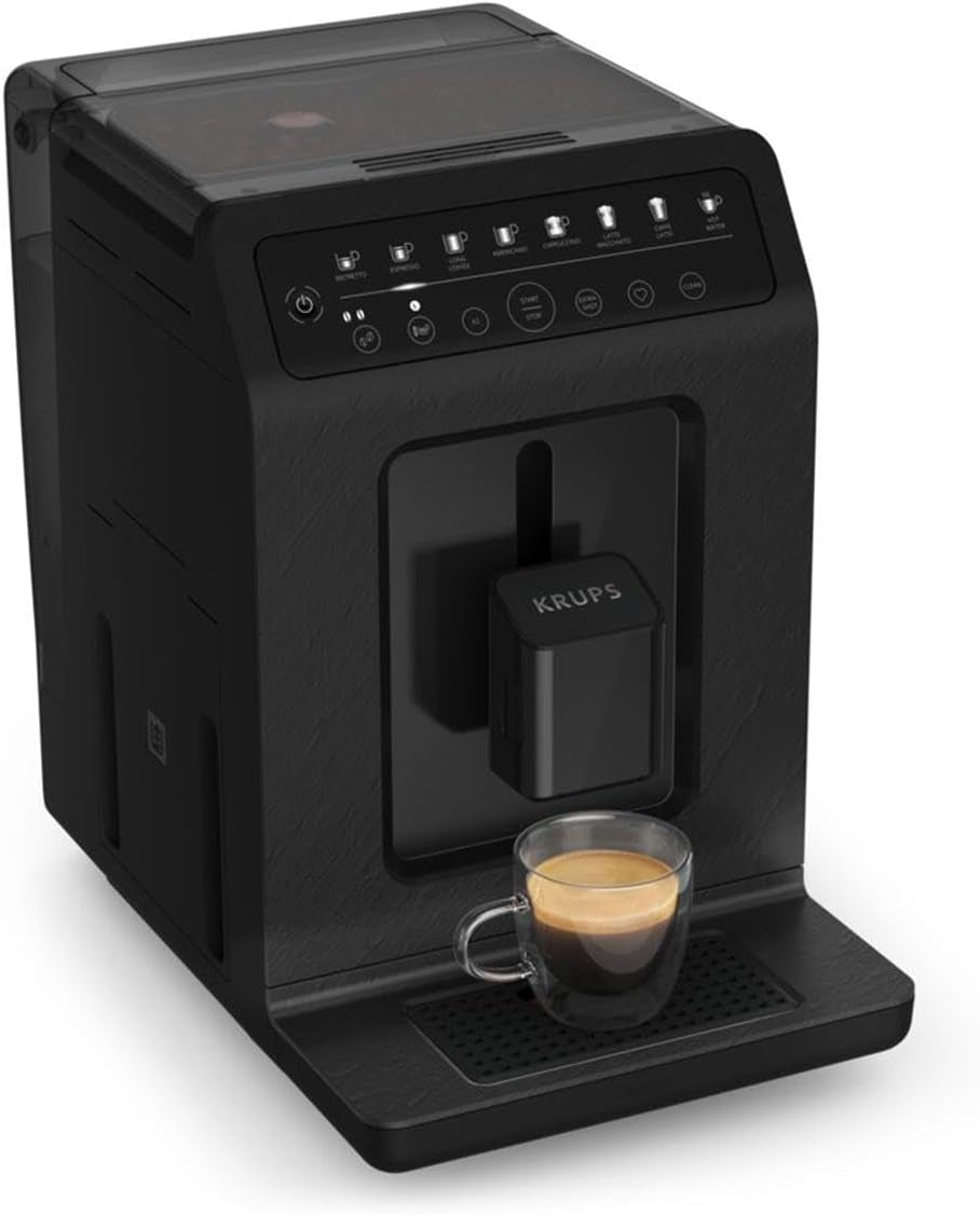 Krups EA897B Evidence ECOdesign Cafetera espresso automática, función automática espresso y capuchino, tecnología Quattro Force, vasos de leche one-touch, 8 presintonías, sistema de leche, 1450W