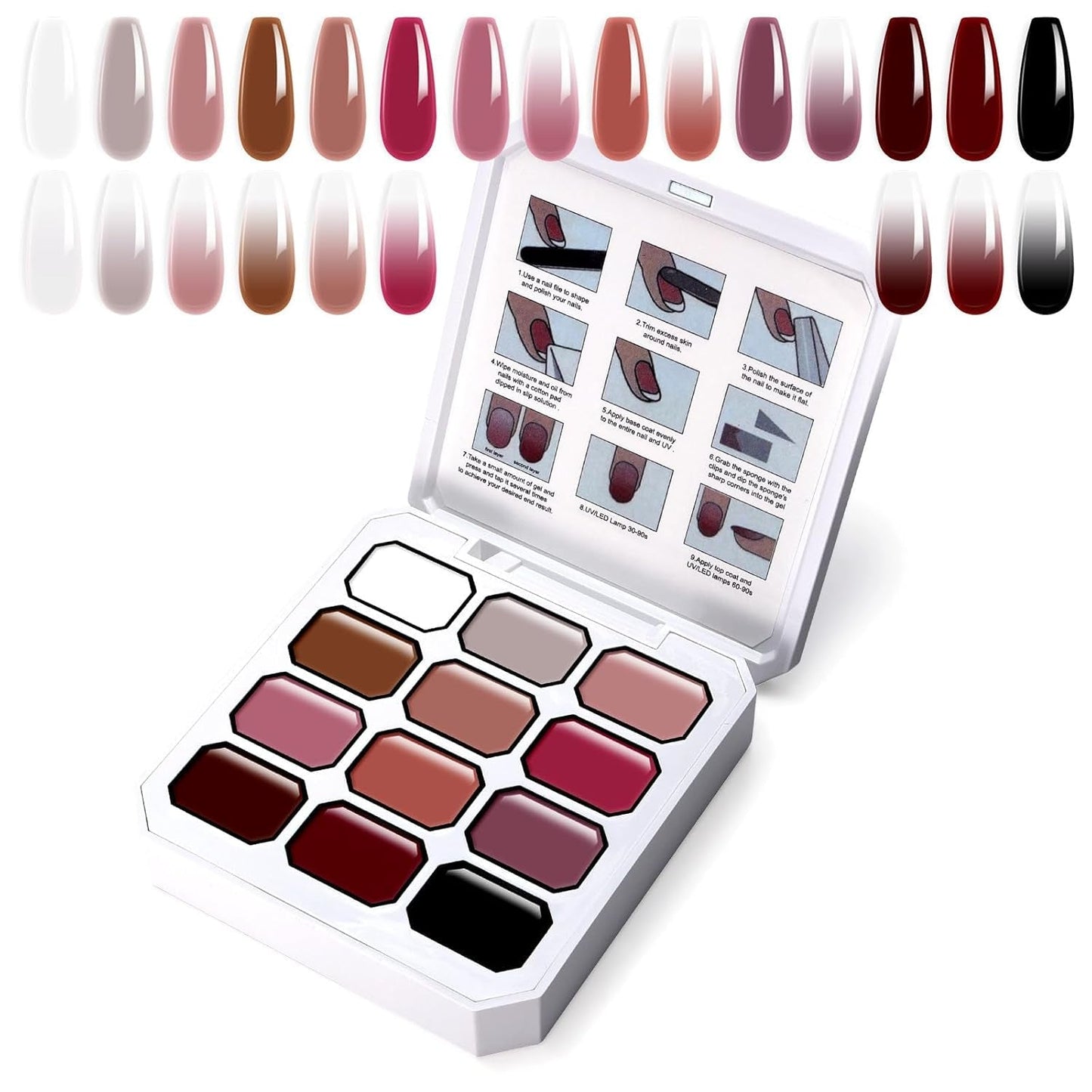 Gel de pintura degradada, 12 colores de esmalte de uñas de gel Ombre con 100 esponjas de uñas y 4 garras de metal para manicura francesa DIY Nail Art, Set I