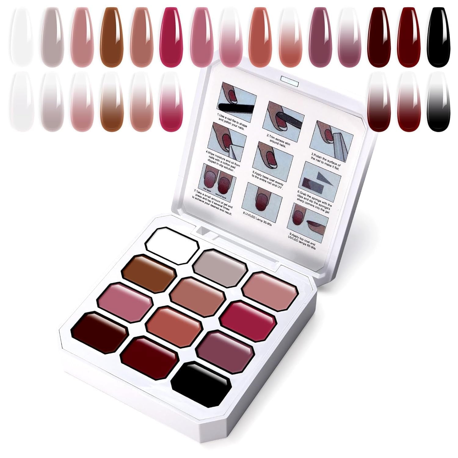 Gel de pintura degradada, 12 colores de esmalte de uñas de gel Ombre con 100 esponjas de uñas y 4 garras de metal para manicura francesa DIY Nail Art, Set I
