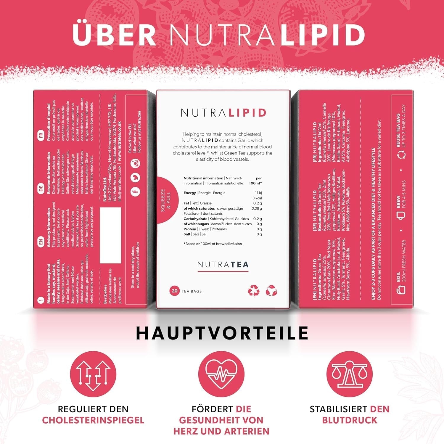 Nutra Tea NUTRALIPID, Té para equilibrar el azúcar en la sangre Ayuda a mantener los niveles de azúcar en la sangre, Té adelgazante Mejora el metabolismo y puede suprimir el apetito, 20 bolsitas de té reutilizables