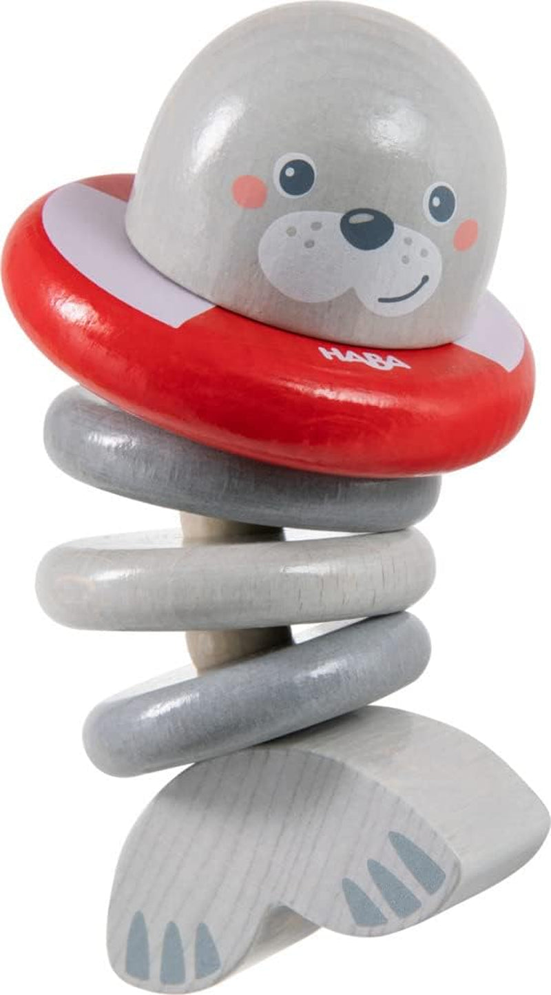 HABA 306691 - Sonajero Figura Foca, juguete para agarrar a partir de 6 meses, Made in Germany, gris Juguetes Bebé Naty Shop