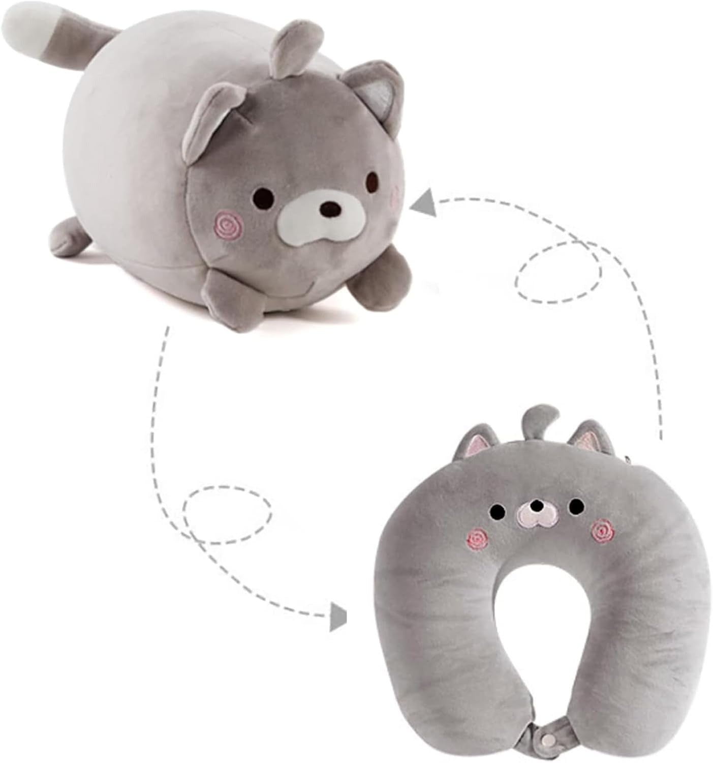Almohada para el cuello 2 en 1 Almohada para el cuello en forma de U Almohada para el reposacabezas Almohada para el cuello Soporte para el cuello Almohada para el cuello Deformación para animales de peluche para acampar Senderismo Coche Avión Almohadas ortopédicas cervicales Naty Shop Gato gris