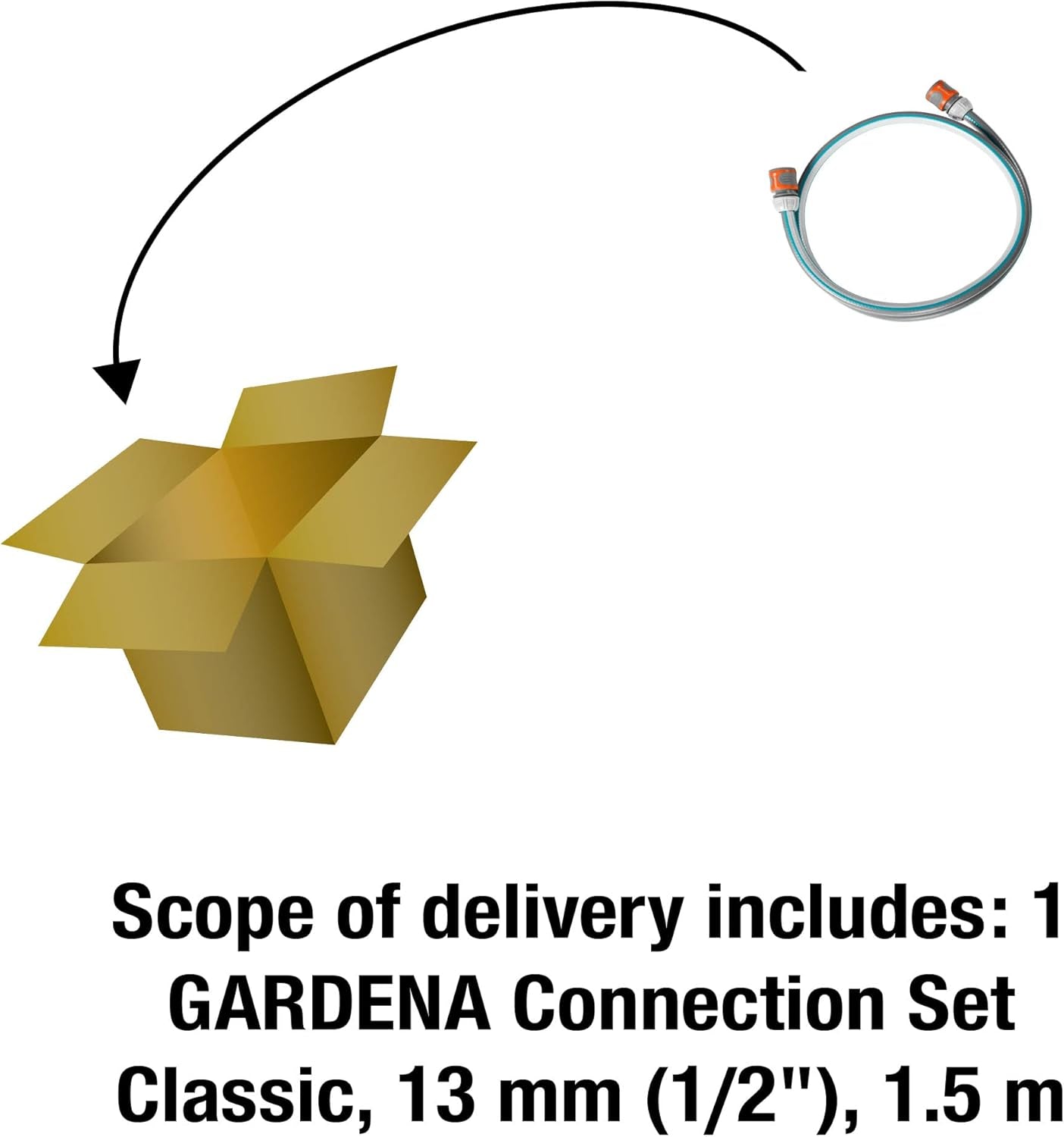 Juego de conexión Gardena Classic 13 mm (1/2"), 1,5 m: Adaptador de manguera para conectar el carrete de manguera, manguera con componentes del sistema, 22 bar (18011-20)