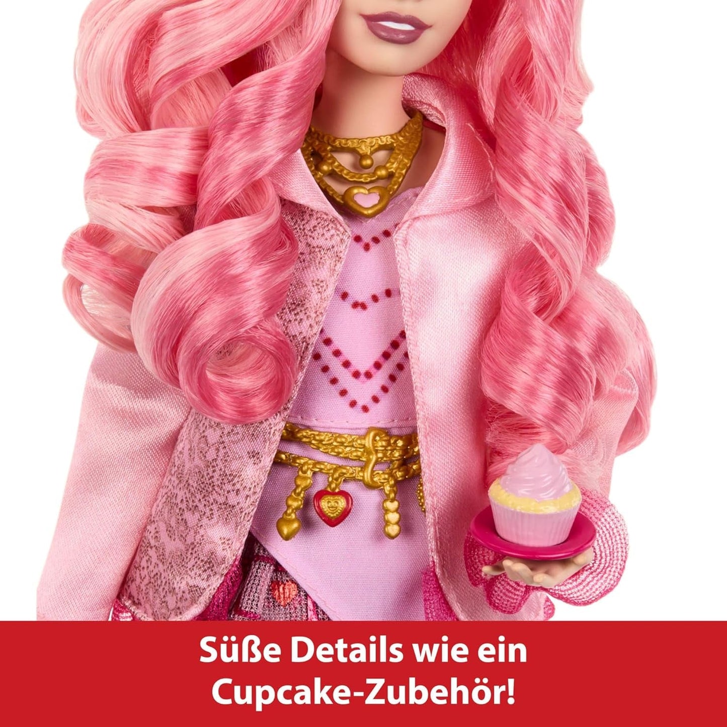 Mattel Disney Descendientes: El ascenso de Red Modepuppe und Accessoires – Bridget, die junge Herzkönigin, mit vom Film inspirierter Kleidung und Cupcake, HWT91