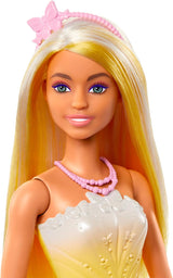 Muñeca Barbie Real con pelo elegante con mechones de colores, accesorios coloridos, top amarillo degradado y falda de mariposa, HRR09 Naty Shop Dolls