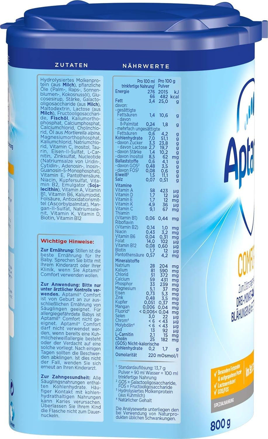 Aptamil Comfort – Alimento especial desde el nacimiento, para cólicos, flatulencias y estreñimiento, 800 gramos Naty Shop