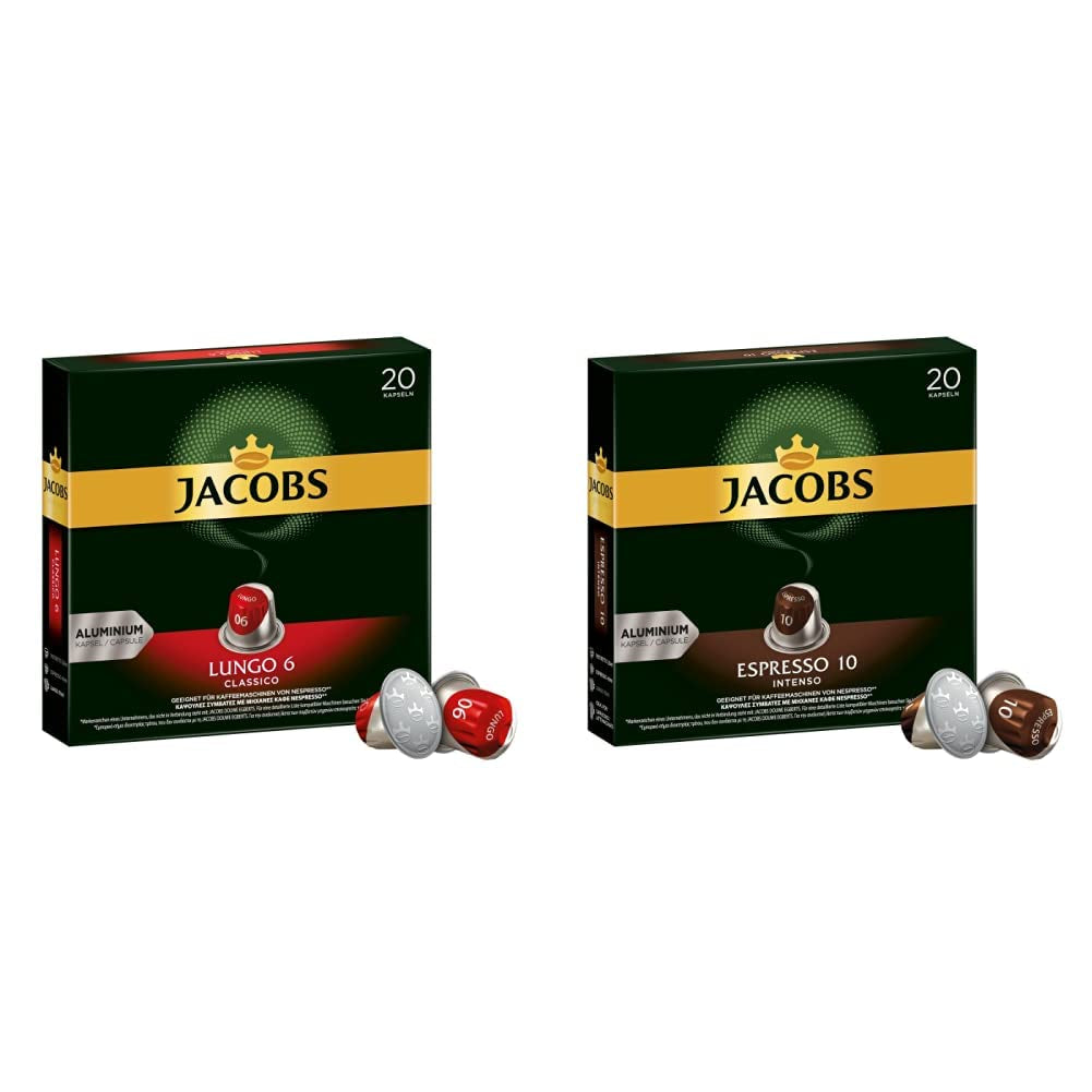 Cafetera Lungo Classico, intensidad 6 de 12, 10 x 20 tazas y cafetera Espresso Intenso, intensidad 10 de 12, 200 cápsulas compatibles con Nespresso®*, 10 x 20 tazas