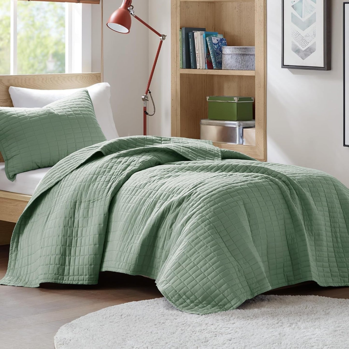 Comfort Spaces Kienna Juego de edredón de lujo con doble puntada, manta de verano, ropa de cama ligera y suave para todo el año, funda de almohada a juego, manta blanca tamaño king (264,2 x 228,6 cm) Naty Shop Edredones y edredones Sage Gland Twin/Twin Xl (66 "X 90")