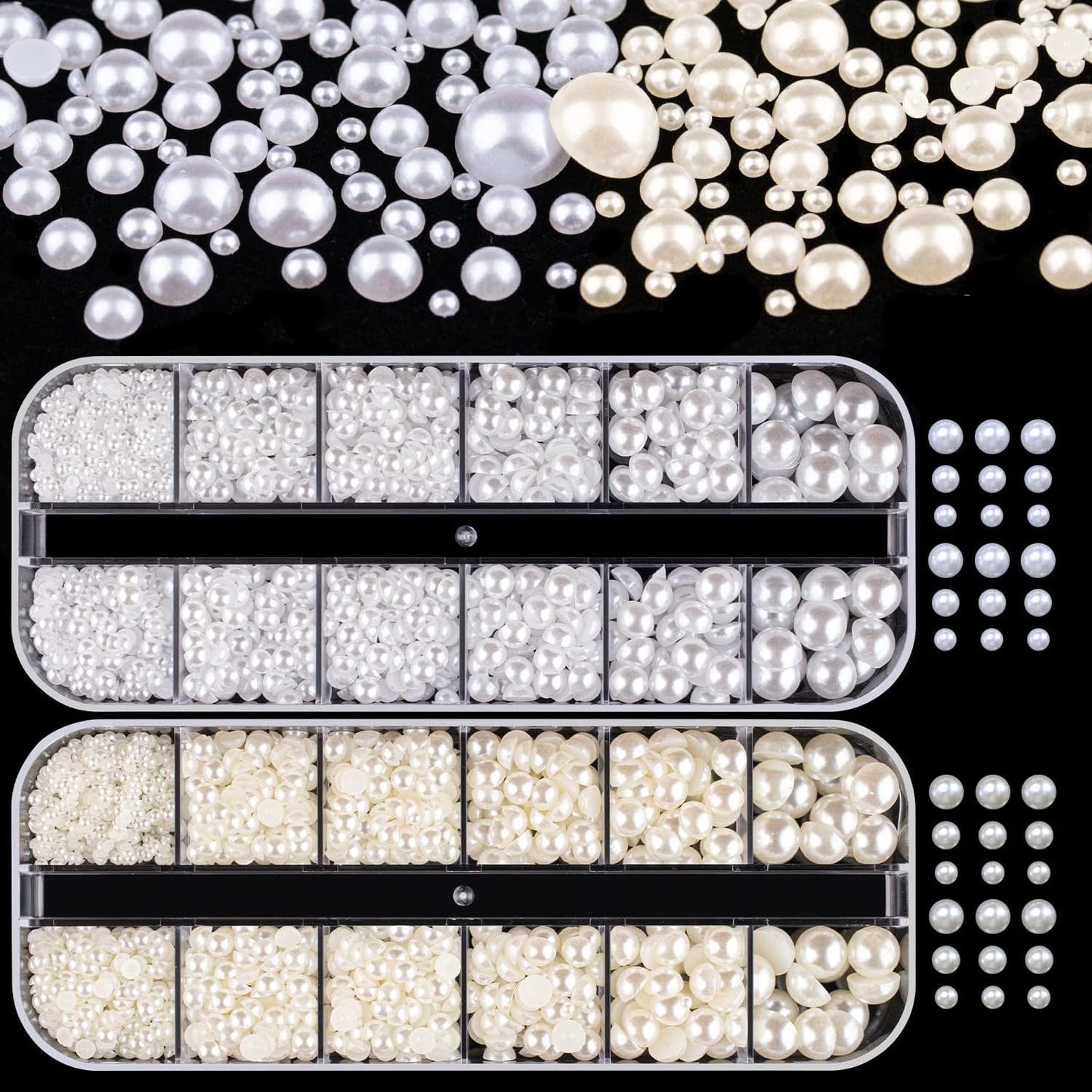 GZMAYUEN Nail Art Perlen Micro Caviar para uñas, 0,3-3 mm Goldene Silber Mini Caviar Strasssteine, Weiß Beige Mini Nägel Perlen Mikroperlen Dekor para uñas
