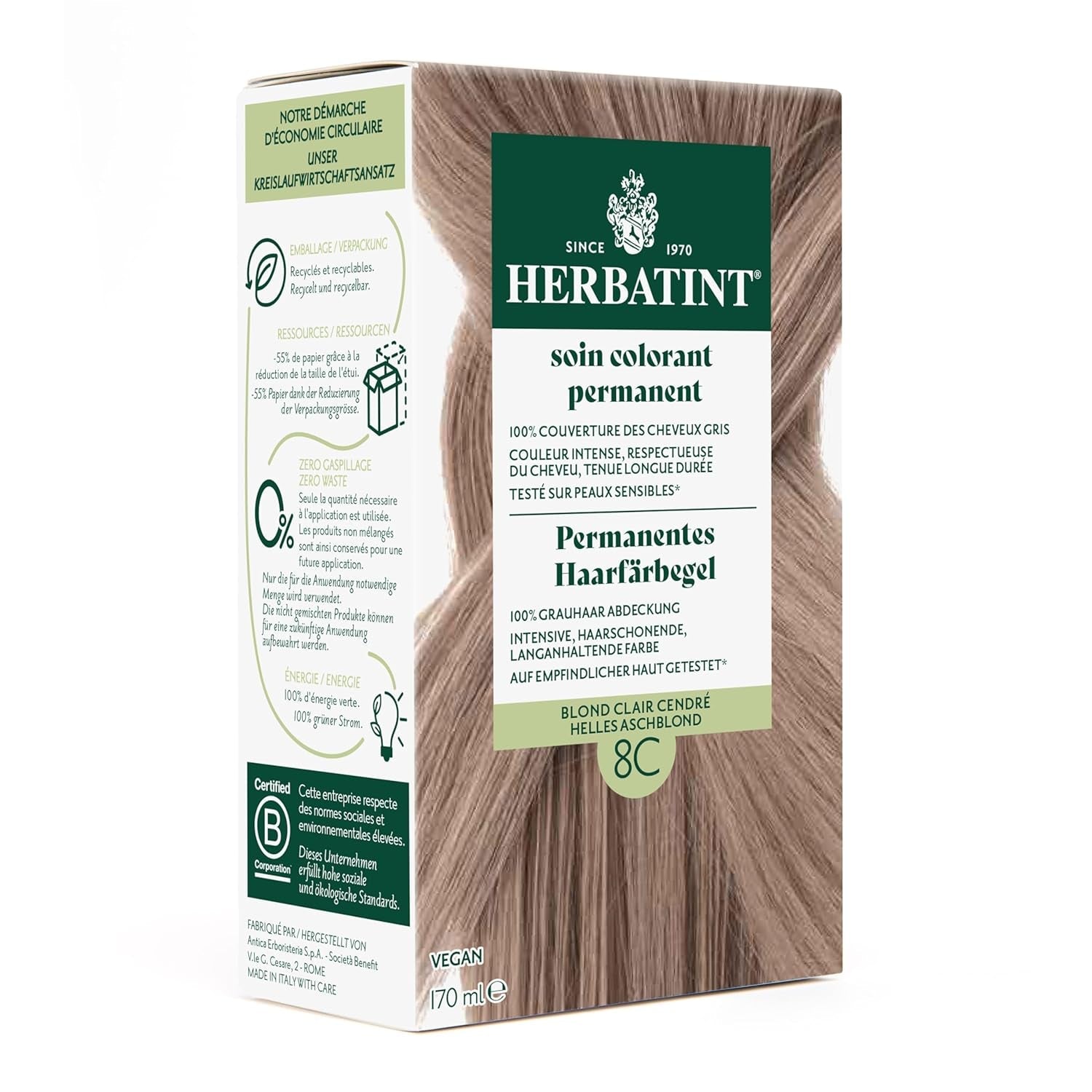 Tinte Permanente en Gel 6N Rubio Oscuro - 170ml I Sin amonia, cobertura 100% de las canas I Probado en pieles sensibles, con 8 extractos de plantas Naty Shop Tinte para el cabello 8C Rubio Gris Claro