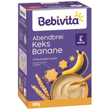 Papilla de noche con galletas y plátanos (4x500 g), papilla de leche a partir de 5 meses, sin azúcares añadidos, con valiosos minerales y vitaminas, muy saciante