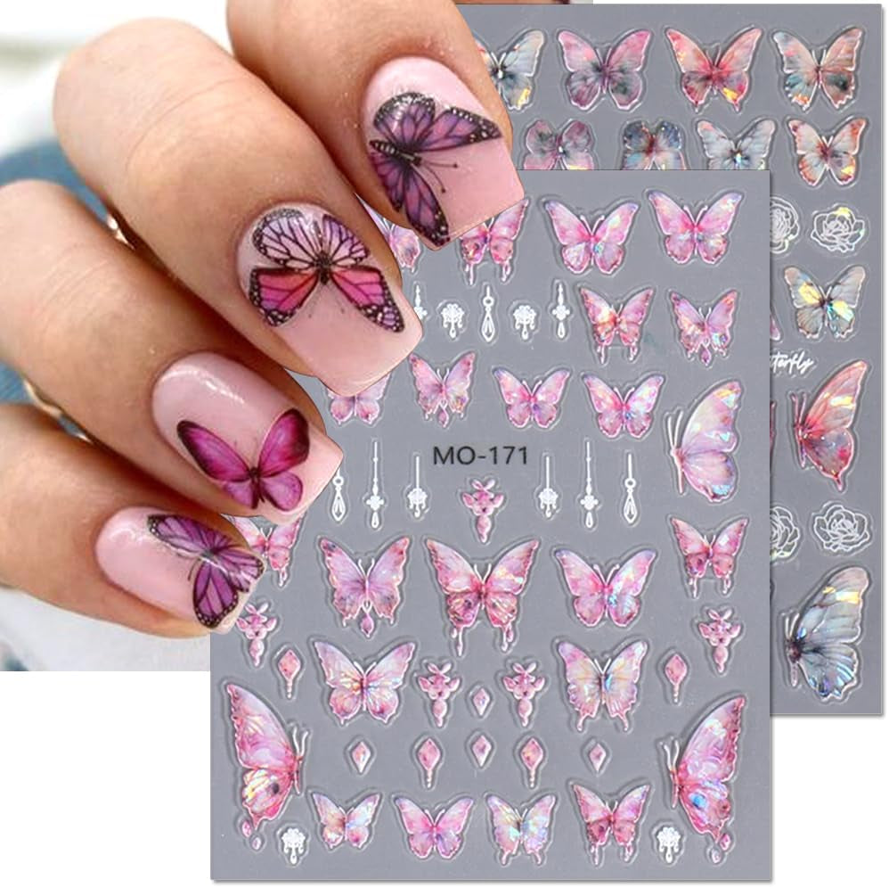 Pegatinas de uñas de mariposa en relieve 5D, mariposas autoadhesivas, pegatinas para decoración de uñas, pegatinas de arte de uñas de mariposa aurora, diseño de accesorios de uñas, pegatinas de mariposa para uñas, pegatinas de arte de uñas