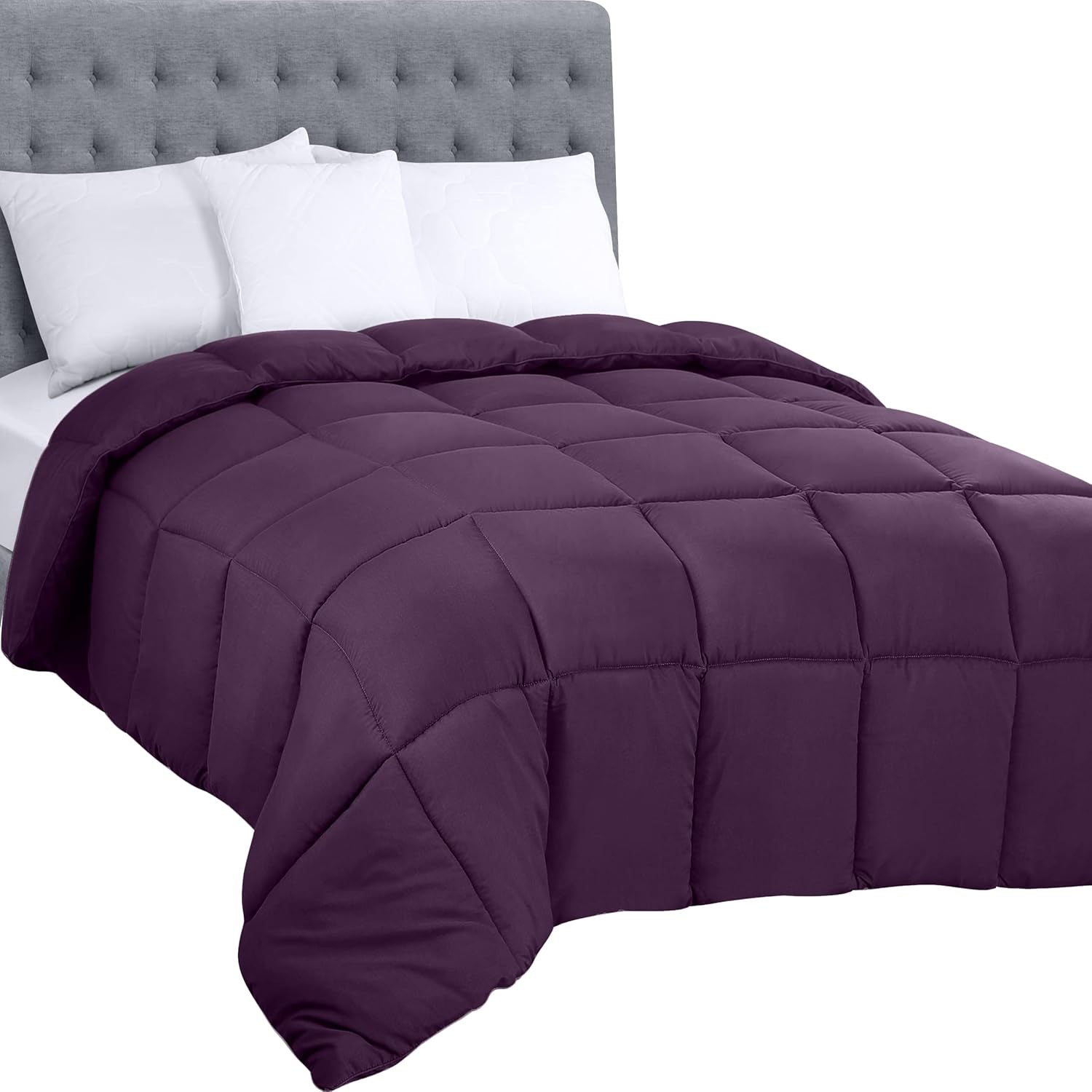 Utopia Bedding Edredón para todas las estaciones, 250 g/m², relleno de fibra siliconada de felpa, cama doble cosida en caja (Doble XL gris claro) Naty Shop Edredones y edredones King violetas (1 paquete)