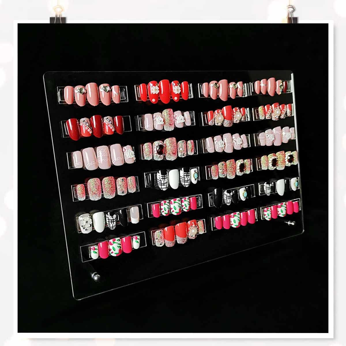 Panel de exhibición de uñas de vidrio acrílico con tiras de exhibición y nanoadhesivo, exhibición de puntas de uñas, tarjeta de color de arte de uñas transparente, exhibición de arte de uñas, exhibición de ejercicios de uñas (transparente)