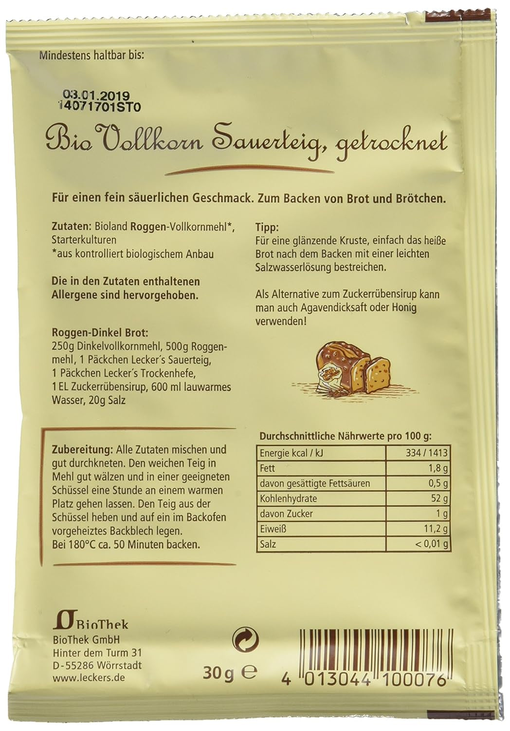Lecker'S Bio Vollkorn Sauerteig (10 X 30 G) Mezcla para hornear y cocinar Naty Shop