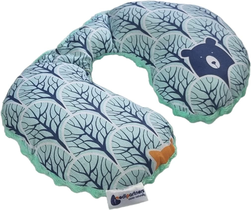 Medi Partners Almohada para el cuello para niños Soporte para el cuello 100% algodón / minky almohada para el cuello para niños para el cochecito de coche almohada para el cuello para dormir de viaje almohada para el cuello snooze roll (REH con Minky gris) Almohadas ortopédicas cervicales Naty Shop Forest con Minzer Minky