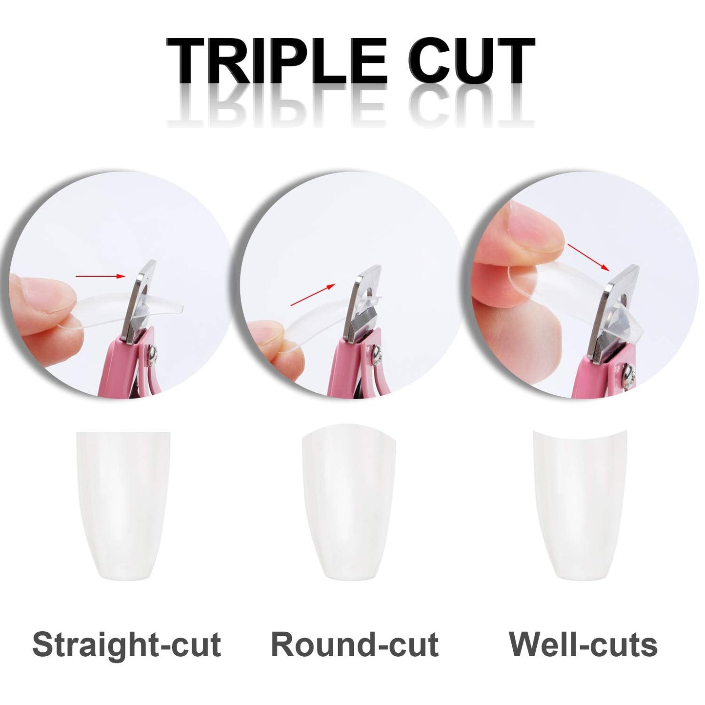 MWOOT 3 Piezas Alicates para Uñas Postizas Alicates para Uñas Acrílico, Cortador de Puntas de Uñas de Acero Inoxidable Herramienta de Manicura para Uñas de Gel Artificiales Acrílicas