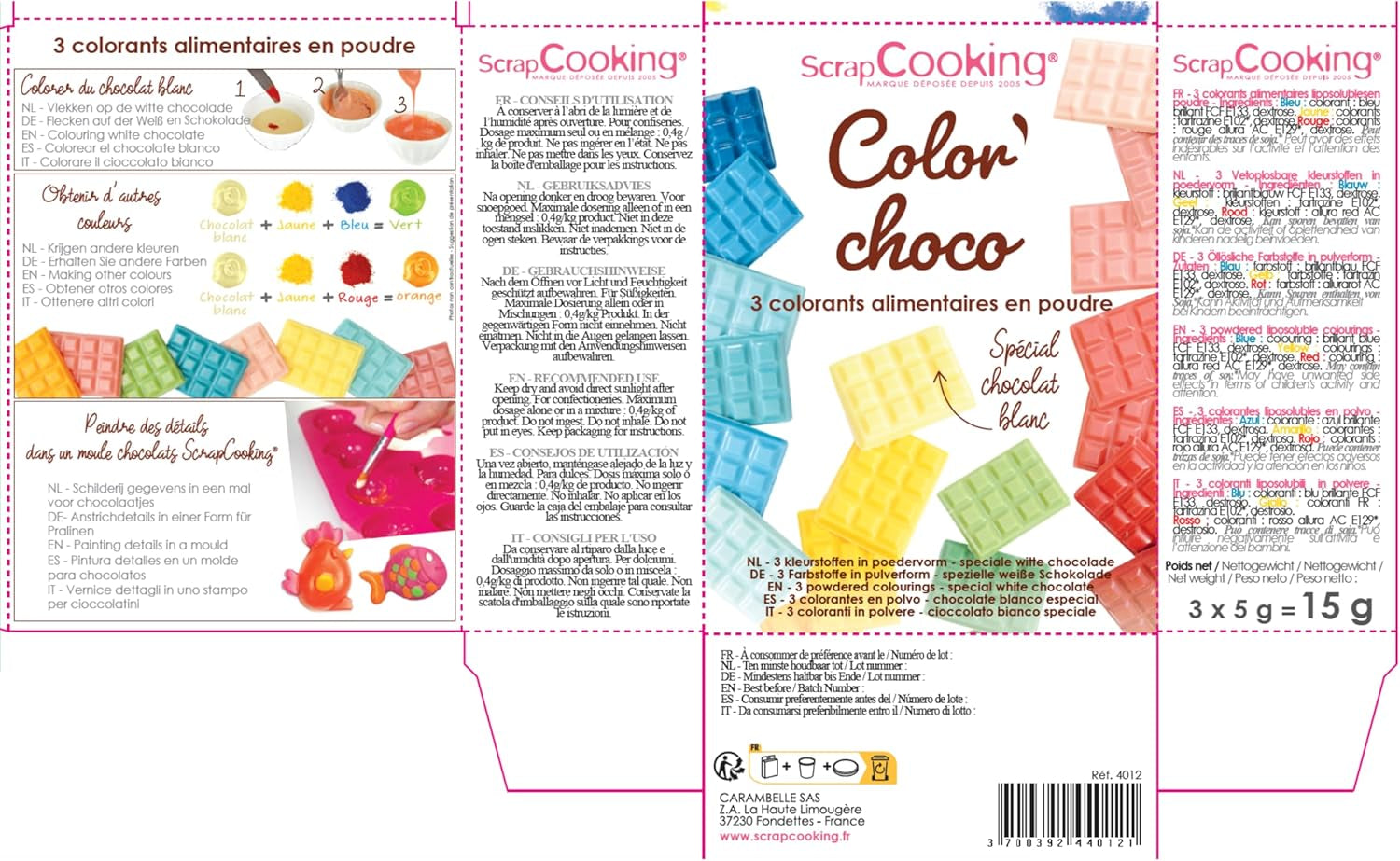 Pintura en polvo soluble en aceite de cocina Scrap 4012, rojo, azul y amarillo, peso 15 g, 3 piezas, coloreada