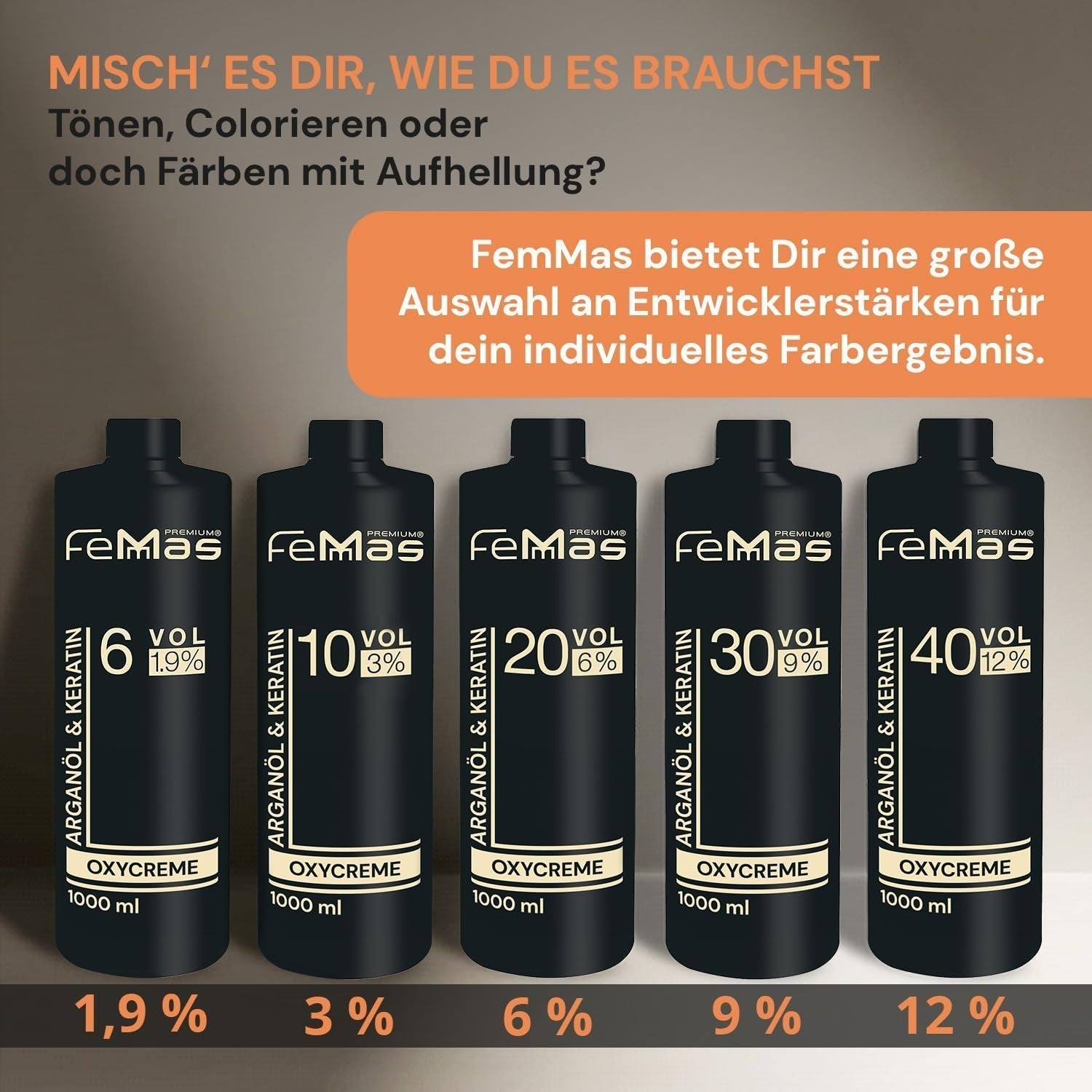FemMas Oxycreme al 6% 1000 ml I Agente oxidante para coloración y teñido del cabello I Fácil aplicación y fijación óptima I Revelador para resultados uniformes con calidad de salón I Revelador para coloración Tinte para el cabello Naty Shop