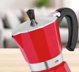 Cafetera espresso Cilio Classico para 6 tazas | eléctrico 480W | Ø 11,5 cm Alto: 25 cm | aluminio | rojo | placa integrada | con función de retención de calor y filtro reductor | para viajar o acampar