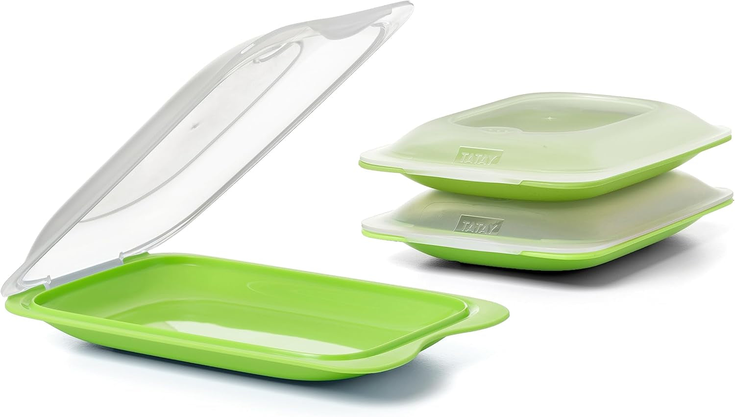 TATAY Fresh Slicer Box Juego de 4, sin BPA, reutilizable, apilable, apto para lavavajillas y MWO, colores aleatorios. Medidas 17 cm x 3,2 cm x 25,2 cm Naty Shop Cajas de almacenamiento de alimentos Recipiente para salchichas - Juego de 3 - Mini
