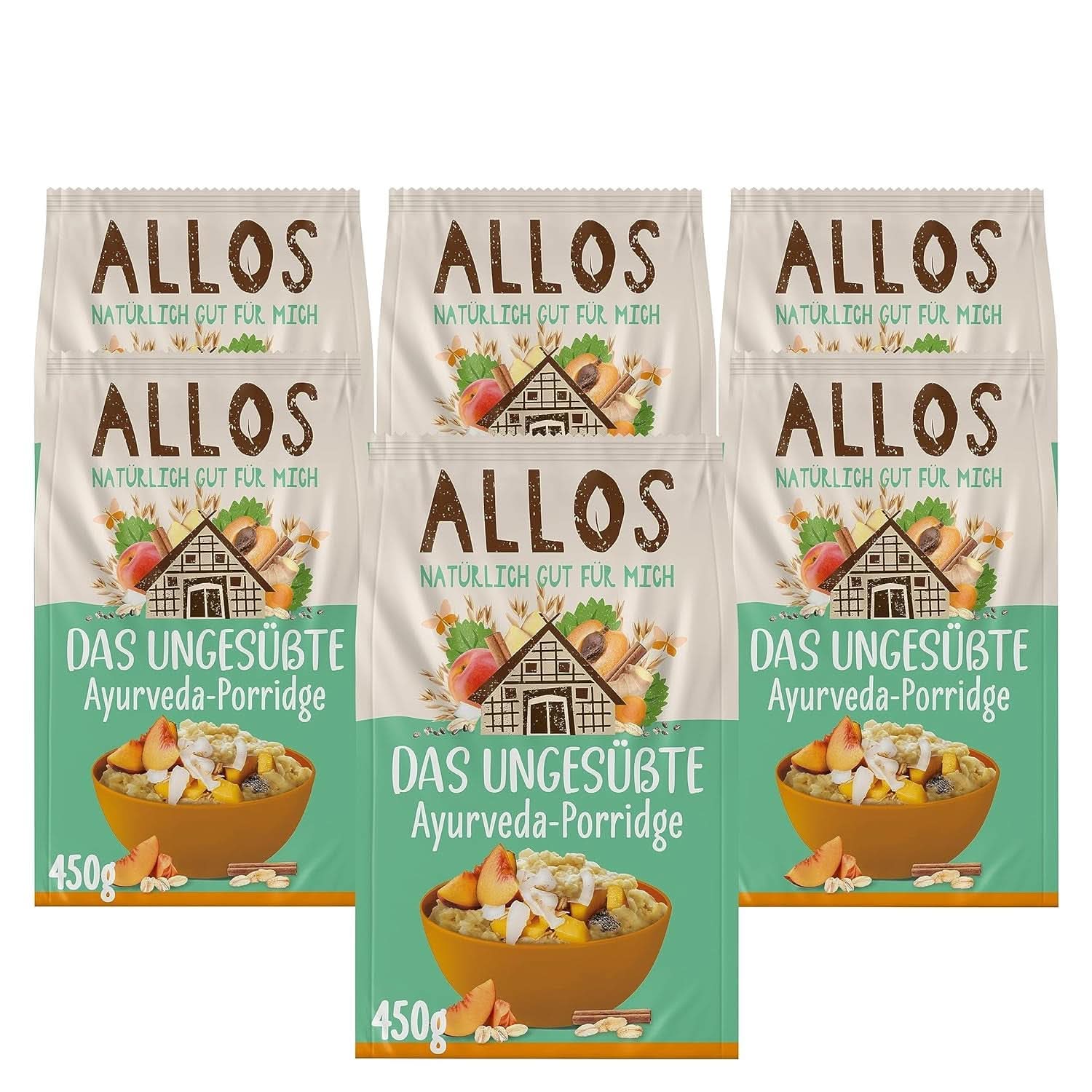 Allos Gachas de higos y frambuesas sin azúcar, Set 6 x 500 gramos Cereales Naty Shop Gachas Ayurveda