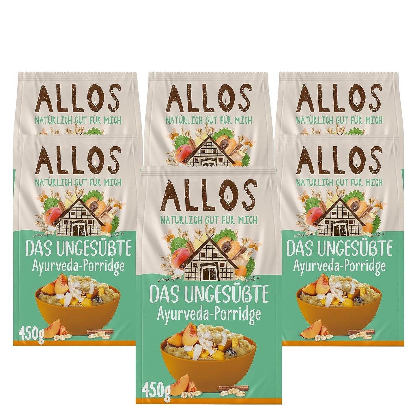 Gachas de Allos de higos y frambuesas sin azúcar | Gachas sin azúcar | Muesli orgánico | Muesli con frutas | Avena | Gachas de avena para el desayuno | Cereales para el desayuno | Vegano | Paquete de 6 (6 x 500 g)