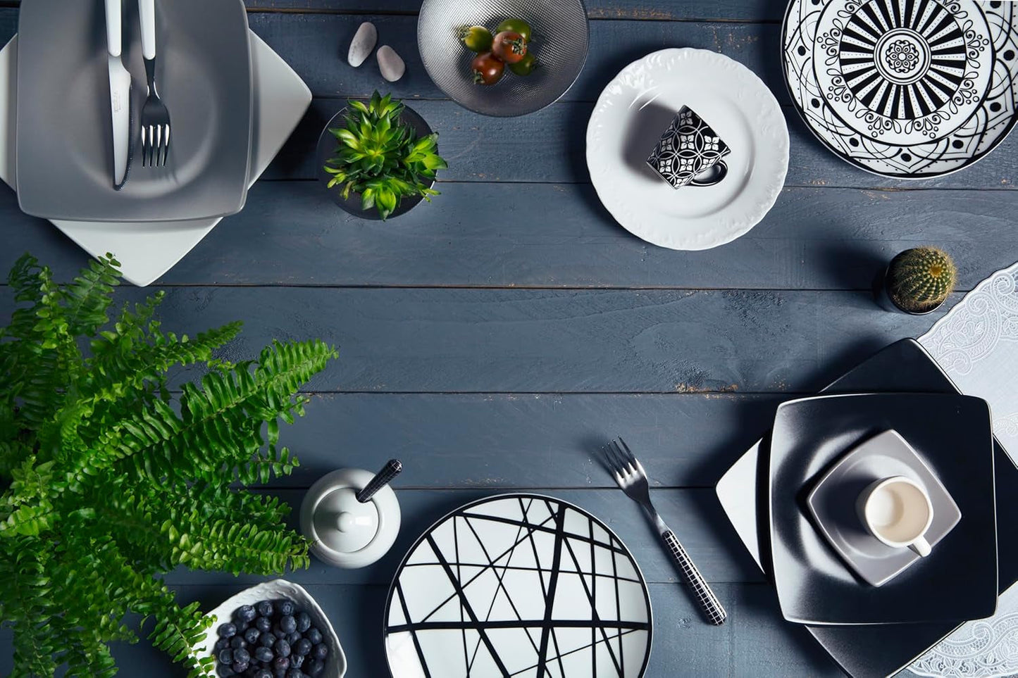 Excelsa Boheme Noir Juego de platos, 18 piezas, Porcelana, Schwarz