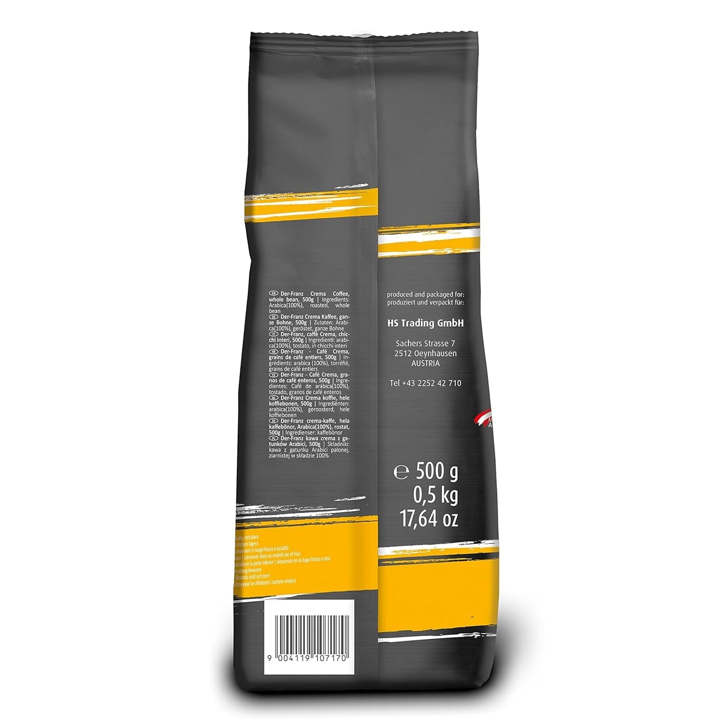 DER-FRANZ Kaffee Crema, Intensidad 4/5, 100% Arábica, ganze Kaffeebohnen, 3 x 500 g