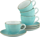 Creatable 34042 Vintage Nature Aqua Series Juego de vajilla de 8 piezas para 4 tazas de café de porcelana, apto para lavavajillas y microondas, fabricado en Europa