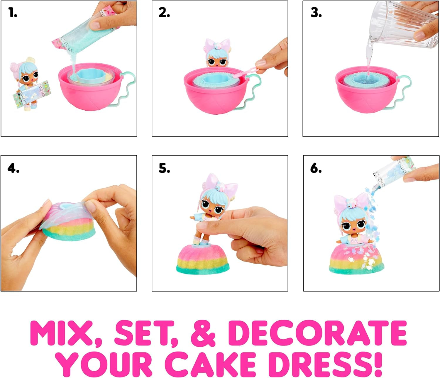 jajaja ¡Sorpresa! Mix & Make Birthday Cake Tots - Con muñeca coleccionable, vestido de pastel DIY, "hornear" y decorar el pastel, ingredientes y chispas de brillo - Muñeca con vestido de pastel - Ideal para niñas a partir de 3 años Naty Shop Dolls