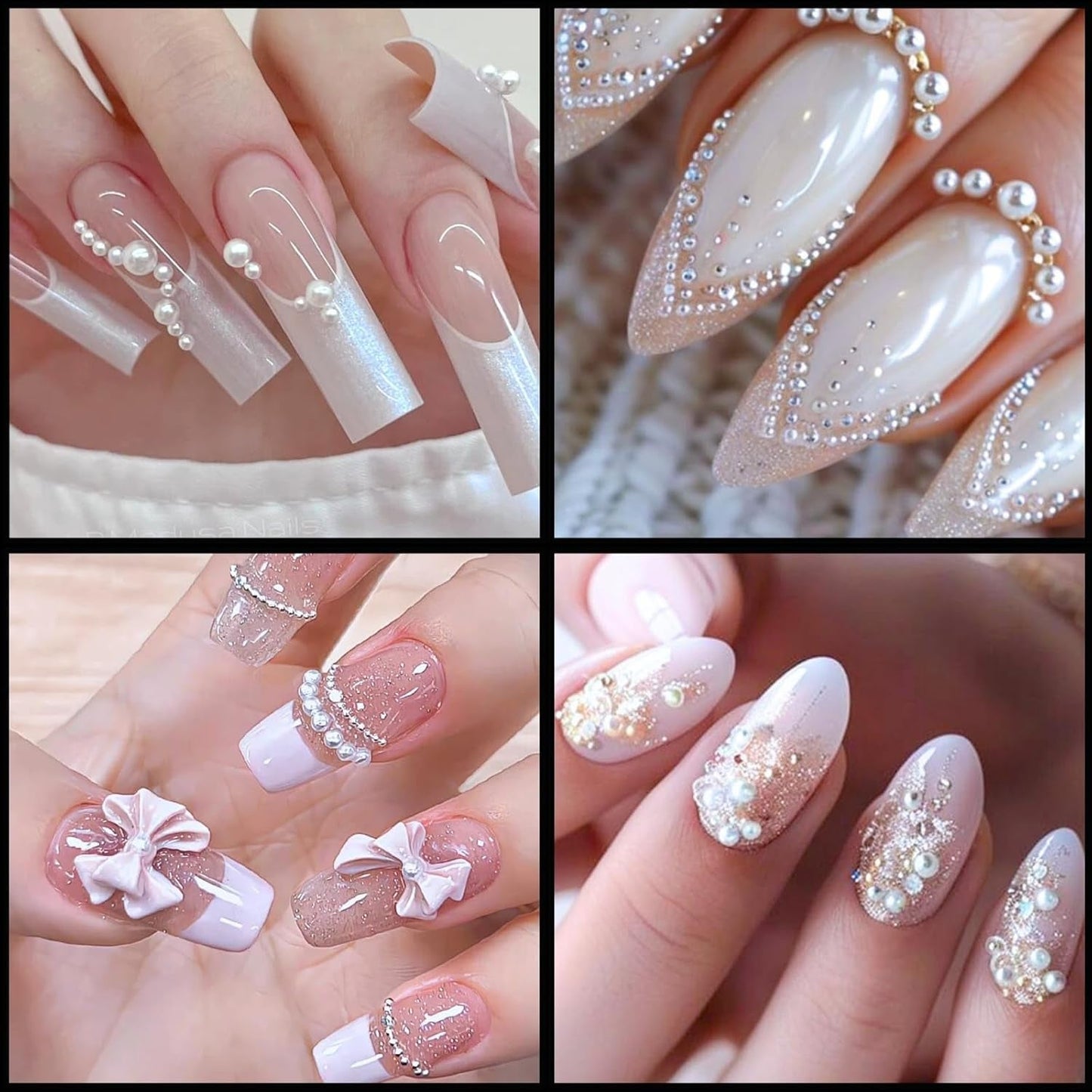 12 Größen Nail Art Perlen, Flache Perlen, Nail Art Accessoires, Halbkreis Nagelperlen, Weiße Nail Charms Und Glitzersteine ​​​​Nägel Für Nail Art Design, DIY Basteln, Alltag, Hochzeit (2 cajas)