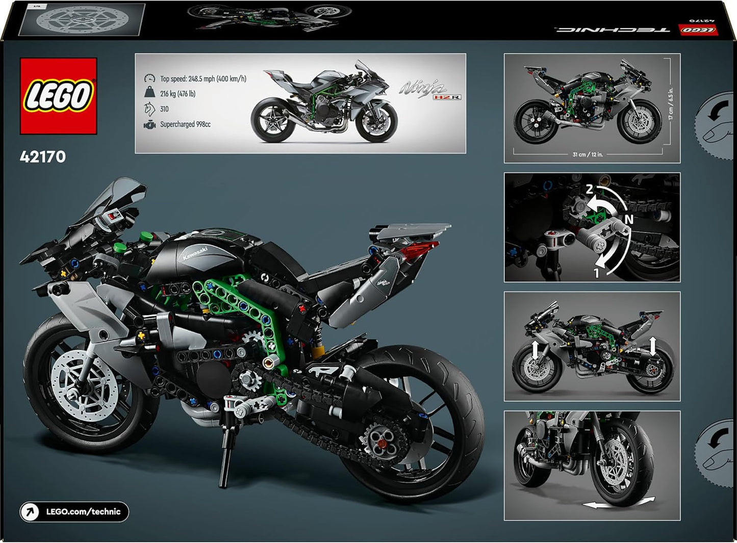 LEGO Technic Moto Kawasaki Ninja H2R, regalo de cumpleaños para niños y adultos, decoración, juguete, modelo para niños y niñas a partir de 10 años 42170 Juegos de construcción Besuche den LEGO-Store