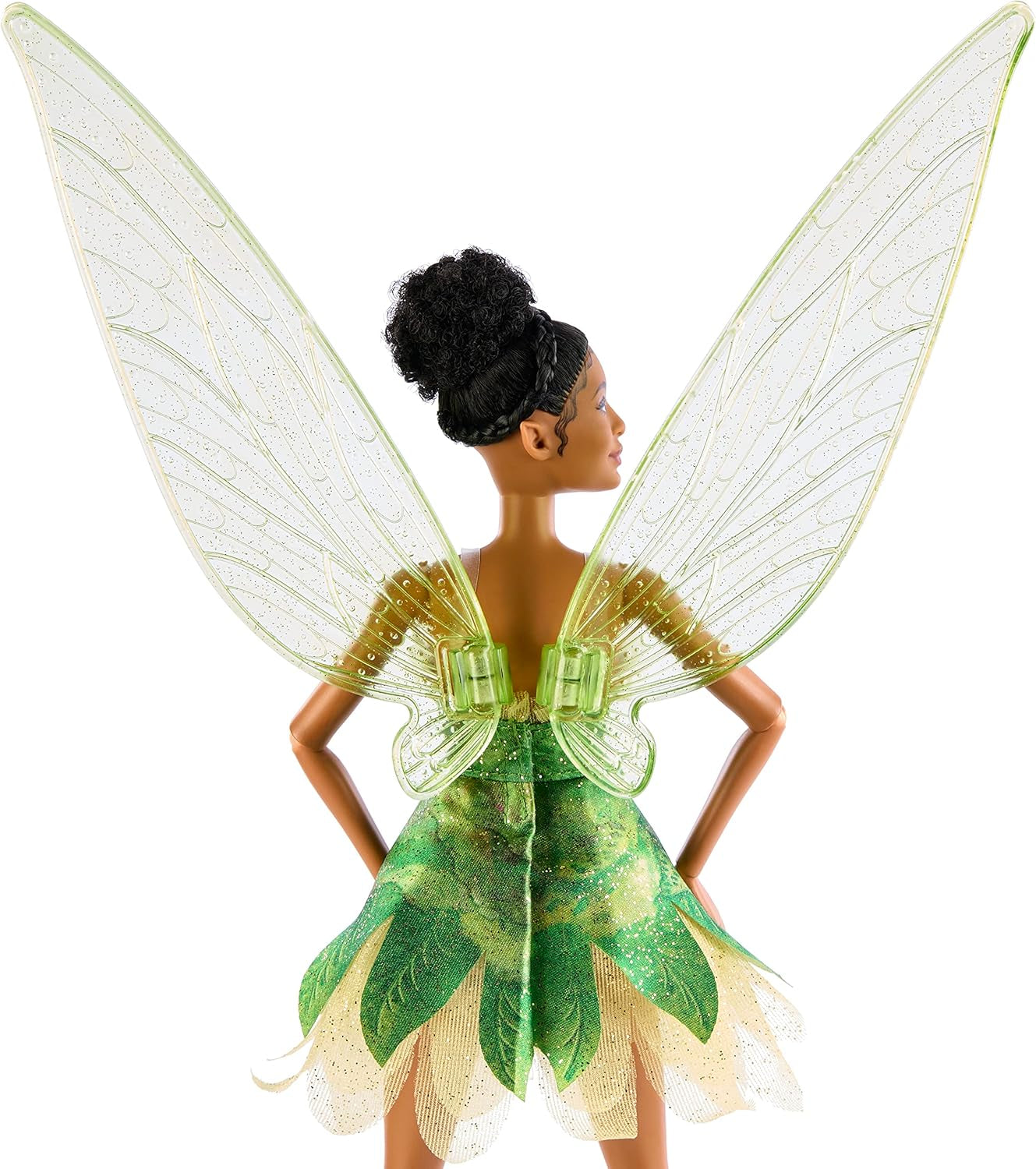 Muñeca Disney Peter Pan y Wendy Tinker Bell con alas móviles y vestido verde, regalo inspirado en la película para que los niños recrean escenas o sus propias aventuras HNY37