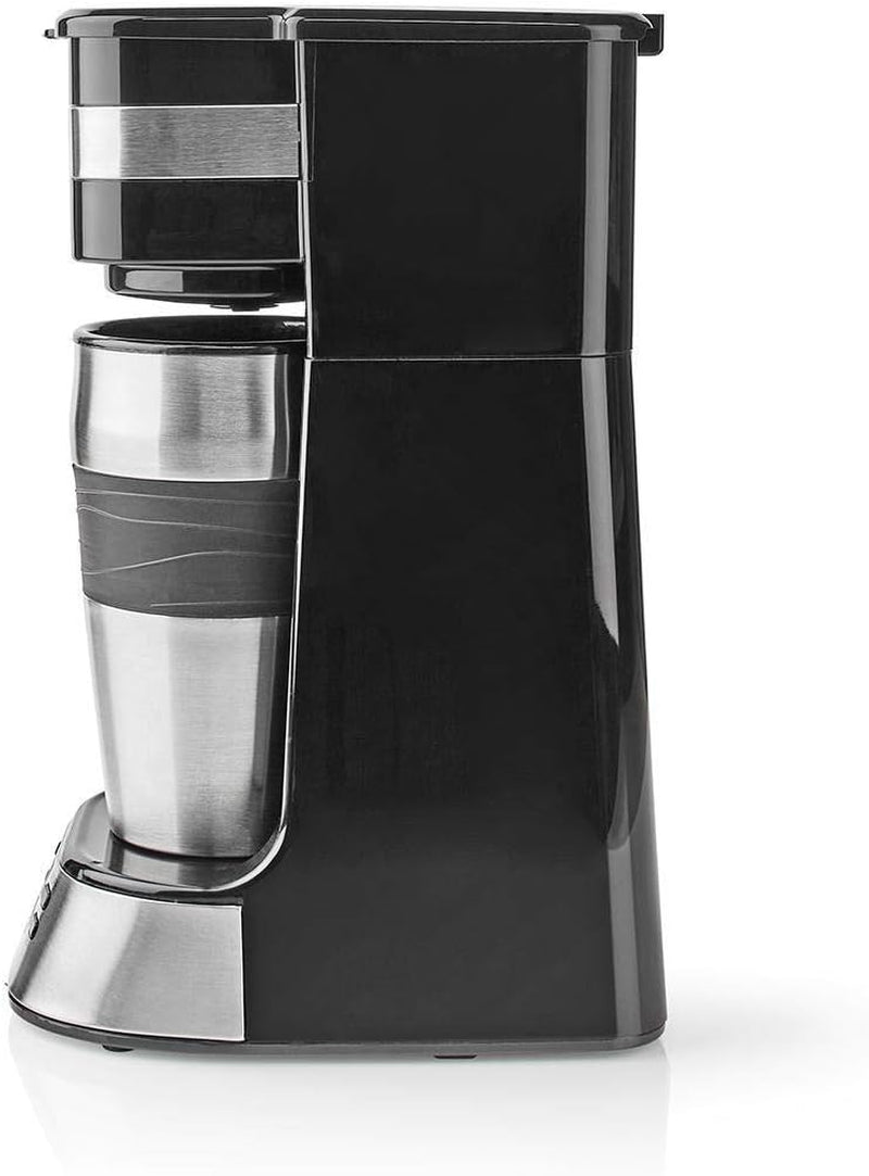 NEDIS Espressor - Café filtrado - 0,4 l - 1 taza - Temporizador - Negro / Plata