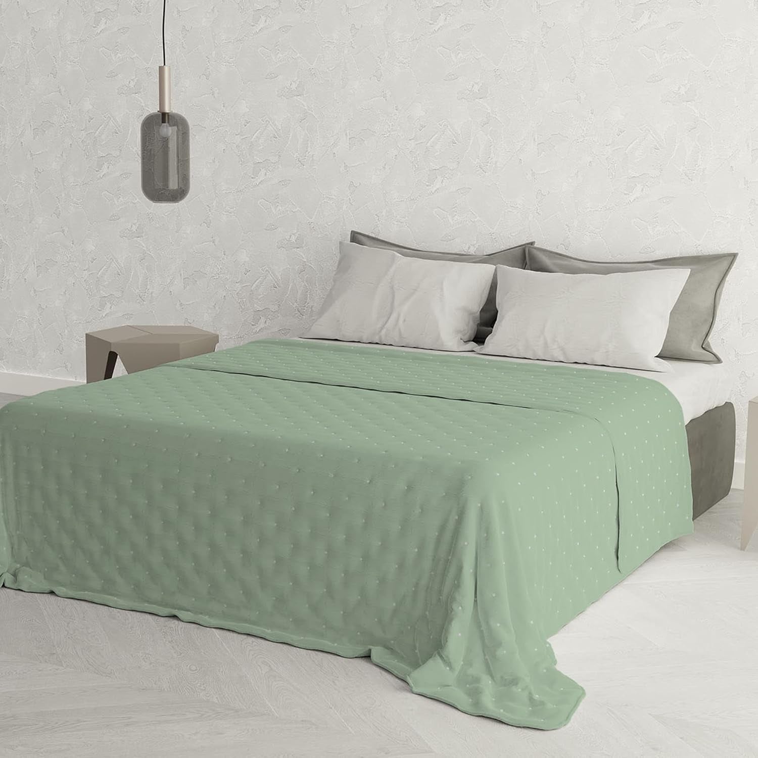 Ropa de cama italiana colcha de verano CHIC, microfibra, DOBLE 250X250Cm, verde claro Edredones y edredones Naty Shop