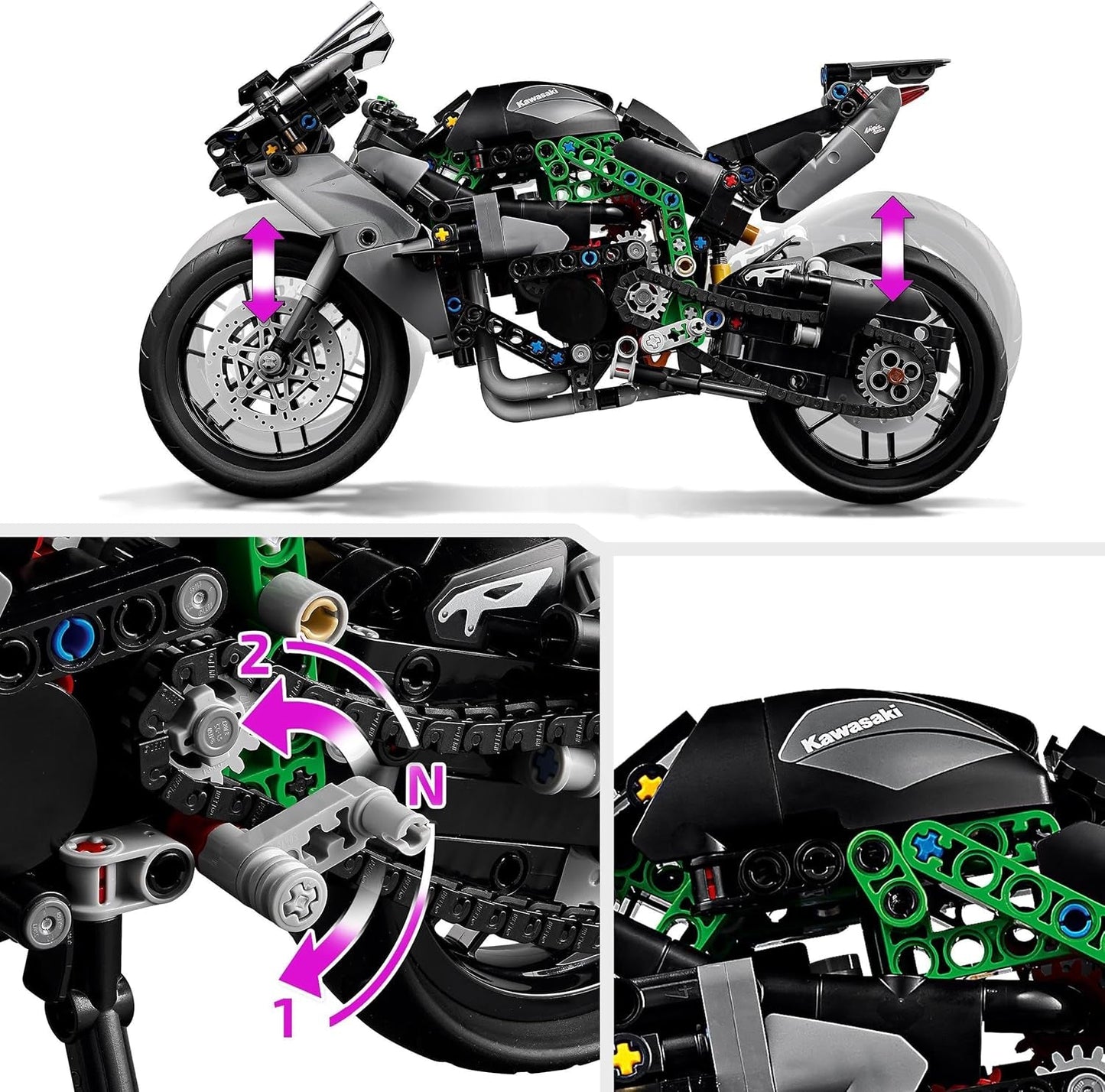LEGO Technic Moto Kawasaki Ninja H2R, regalo de cumpleaños para niños y adultos, decoración, juguete, modelo para niños y niñas a partir de 10 años 42170 Juegos de construcción Besuche den LEGO-Store