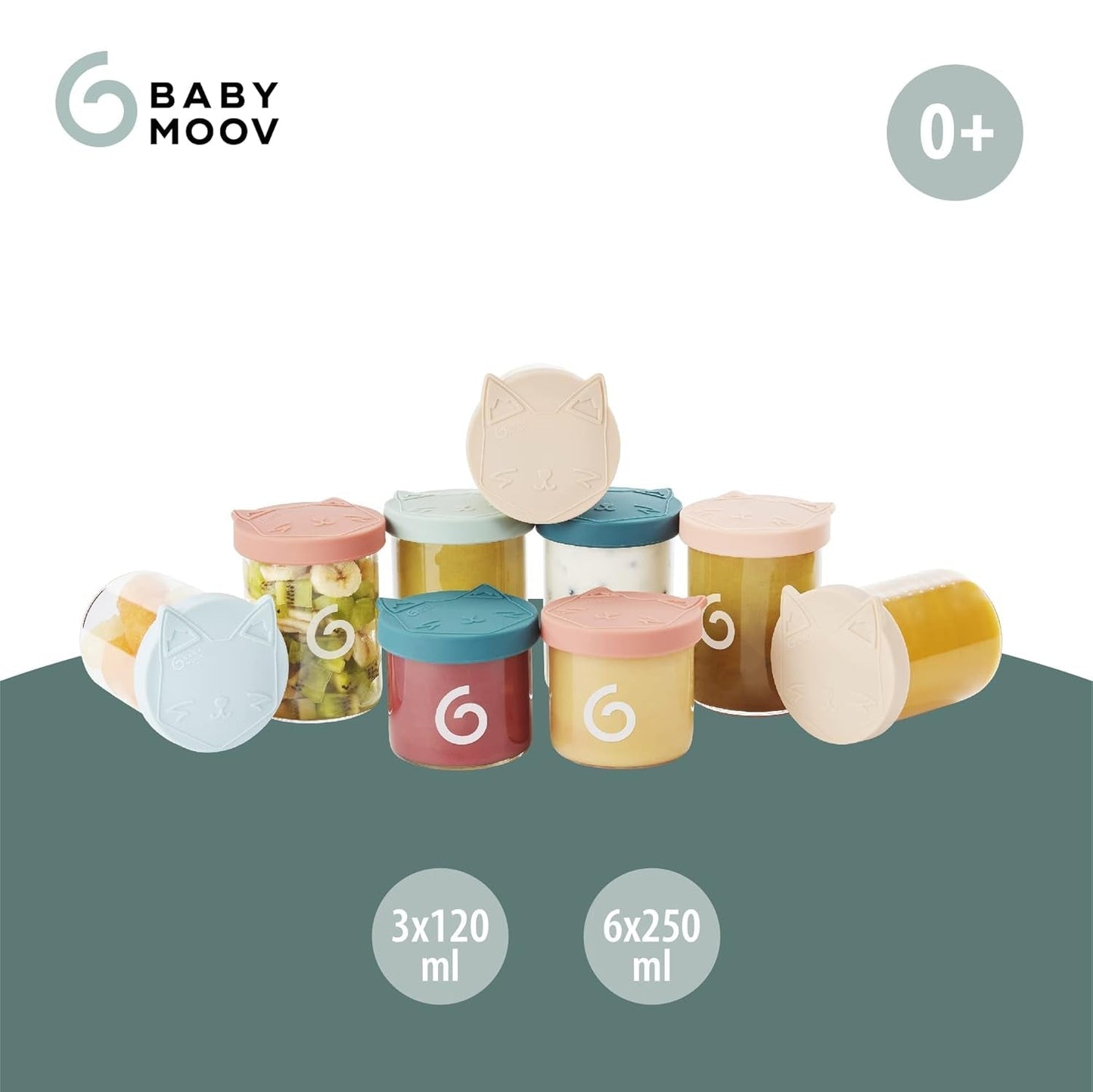 Babymoov ISY BOWLS recipientes para comida para bebés de vidrio robusto y resistente a la temperatura - para almacenar/congelar comida para bebés, 6x 250ml + 3x 120ml Cajas de almacenamiento de alimentos Naty Shop