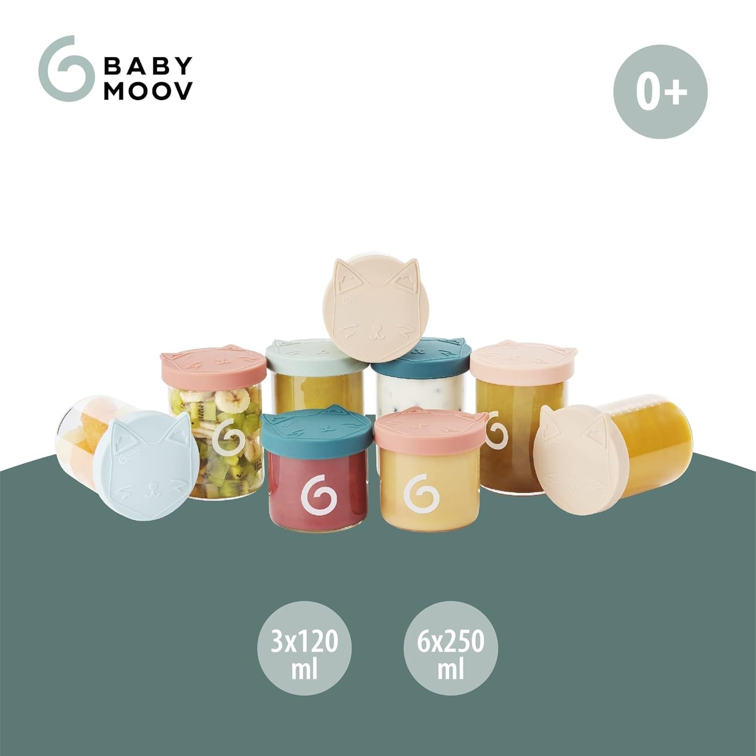 Babymoov ISY BOWLS recipientes para comida para bebés de vidrio robusto y resistente a la temperatura - para almacenar/congelar comida para bebés, 6x 250ml + 3x 120ml Cajas de almacenamiento de alimentos Naty Shop