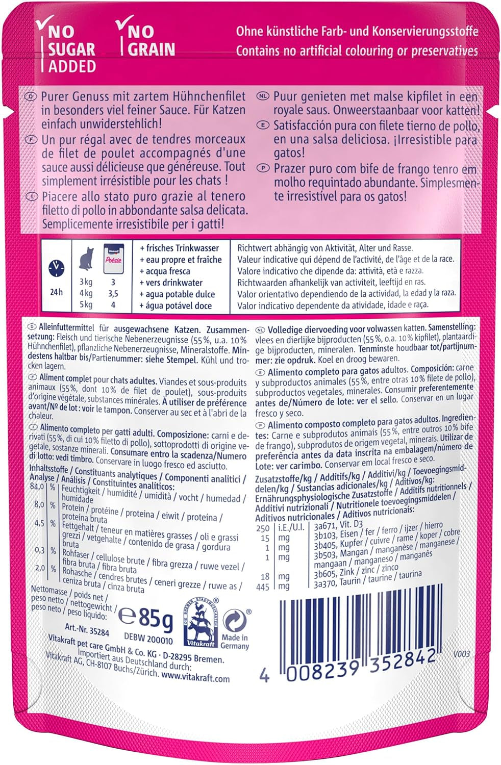 Vitakraft Poésie Délice, Nassfutter Katze, Katzennassfutter en salsa, con pollo, Vorratspackung, ohne Zusatz von Zucker und Getreide (23x 85g)