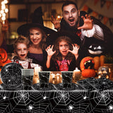 Juego de cubiertos de papel de araña de Halloween de 49 piezas que incluye platos, servilletas, vasos y mantel. Vajilla negra con platos de postre, servilletas y vasos.